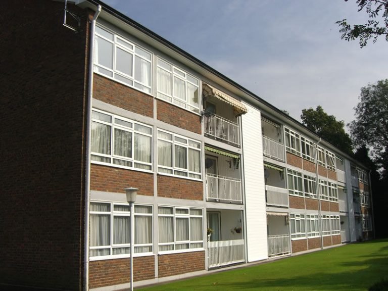 block of flats with seamless gutters